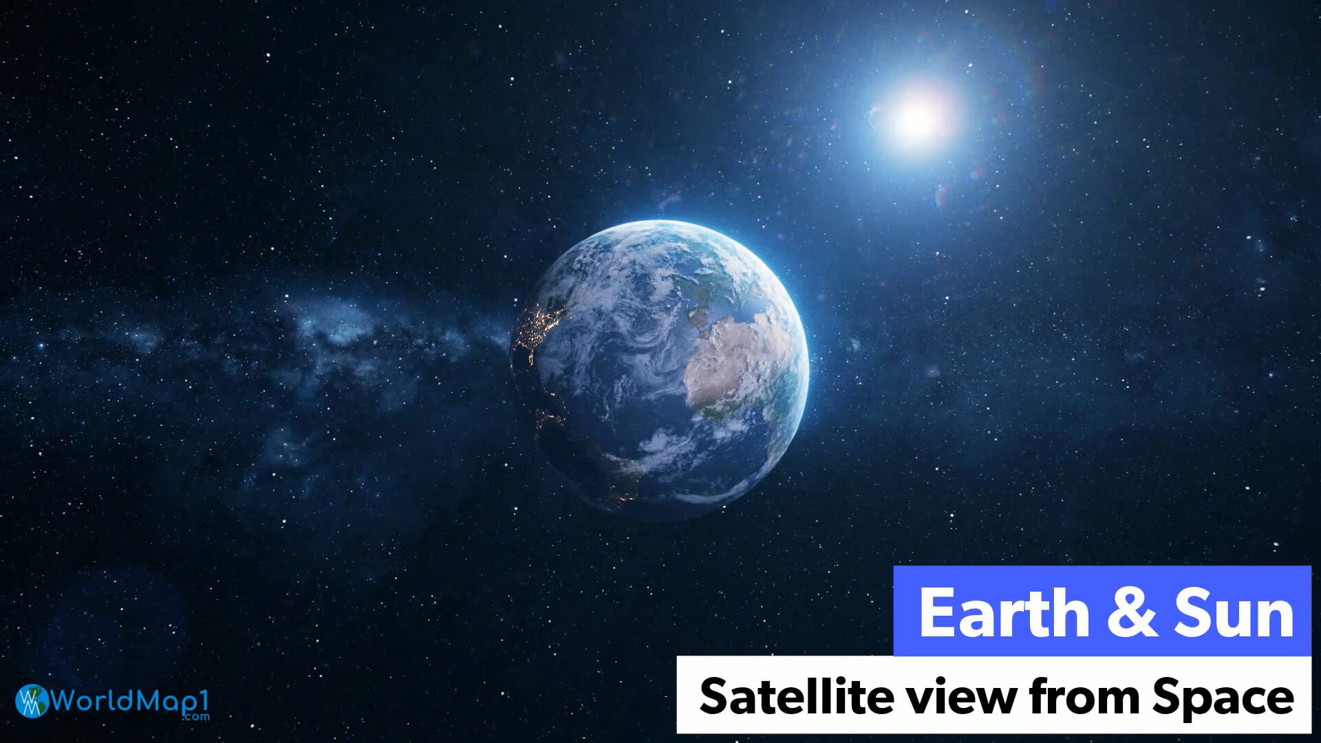 Earth and Sun Satellite View from Space